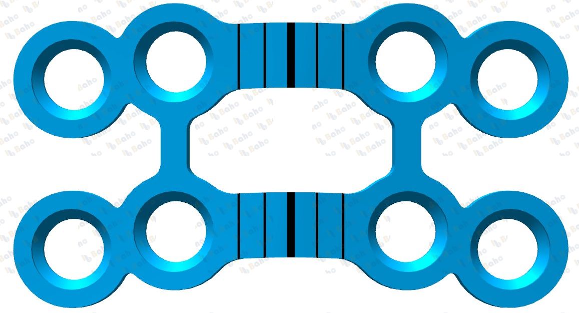 LevelOne Fixation, Rigid Blue Plate, 2.0 mm, plate profile 1.0 mm, 4-hole, double, short 50-330-08-09